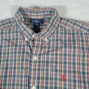 Ralph Lauren Button Down Shirt Kid XL 20 Multi Color Plaid Long Sleeve Pony Logo
